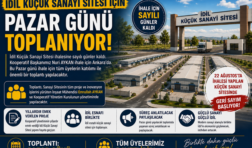 Esnaf Sanatkar Odası üyeleri Pazar günü toplanıyor